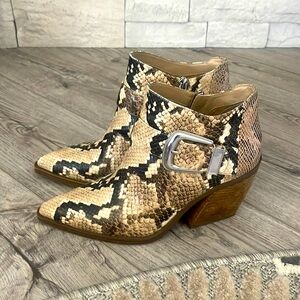 Snakeskin style booties by Vince Camuto.
